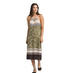 Prana Parisol Midi Dress Halter Olive Green Floral Striped Sundress Size S